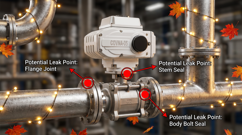 COVNA ball valve in industrial pipeline with Thanksgiving decorations