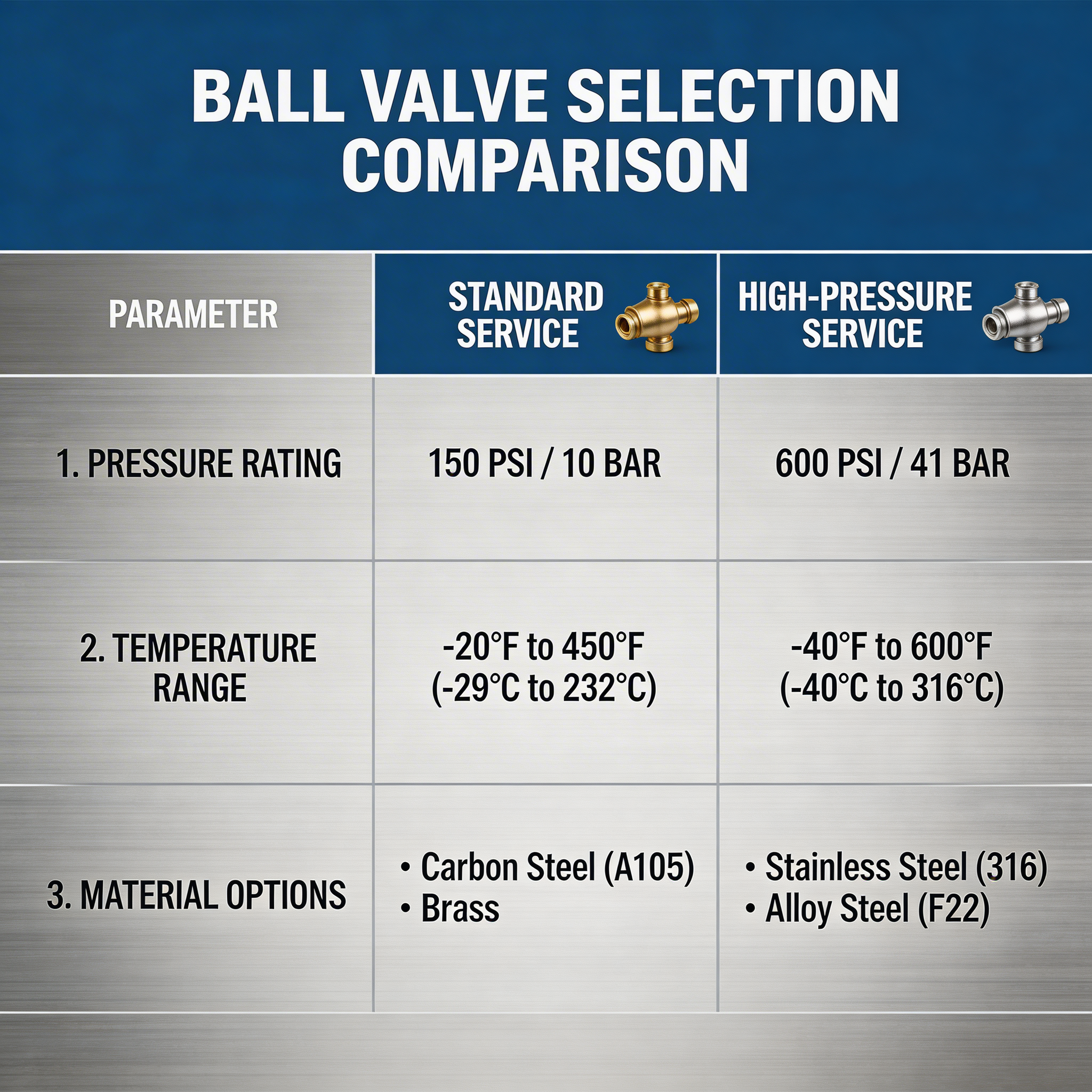 Ball Valve Selection Parameters Comparison